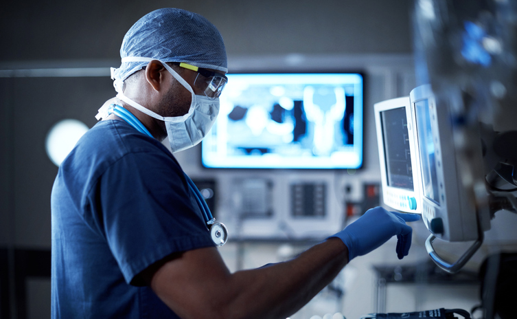 a doctor wearing a mask and gloves